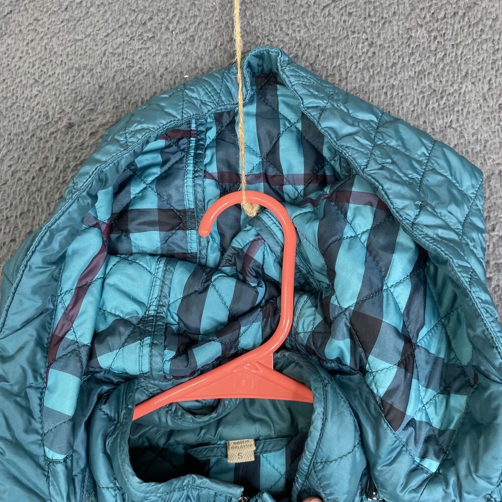 Burberry Brit Jacket Womens Small Teal Quilted Hooded Nylon Full Zip Plaid Lined - Picture 5 of 16